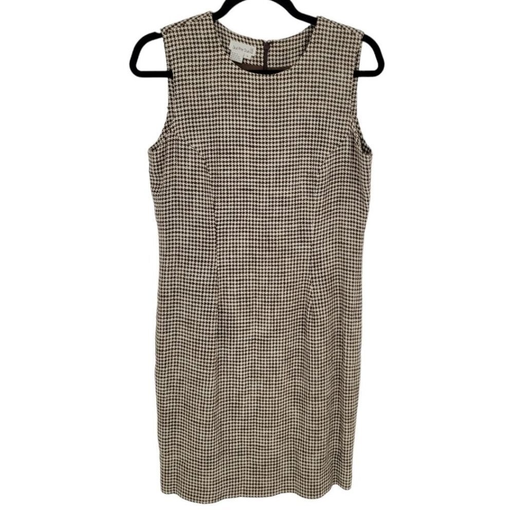Due per due womens 8 brown white houndstooth sleeveless sheath dress career